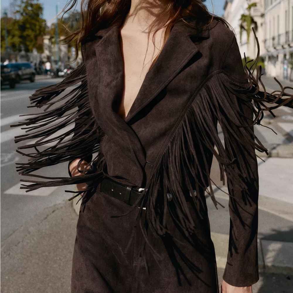 ZARA FAUX SUEDE FRINGED JACKET - Picture 6 of 16